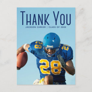 青いスクリプトオーバーレイの卒業写真感謝メッセージ ポストカード