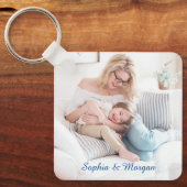 青いスクリプトキーチェーンの写真と名前 キーホルダー (正面)