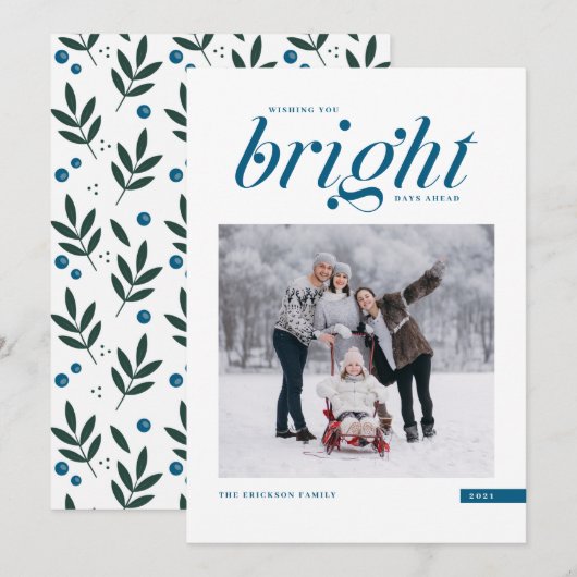 青いスクリプモダントの明るい日前写真 シーズンカード (正面/裏面)