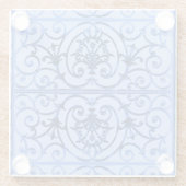 青いスクロールワークパターン ガラスコースター (裏面)