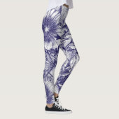 青いスケッチスタイル花のパターンのレギンス レギンス (右)