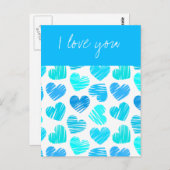 青いスケッチハート葉書 ポストカード (正面/裏面)