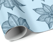 青いスケッチー淡い色のの花のプロシアンブルー ラッピングペーパー (ロールコーナー)