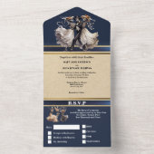 青いスケルトン新郎新婦ゴシック結婚ズ オールインワン招待状 (内側)