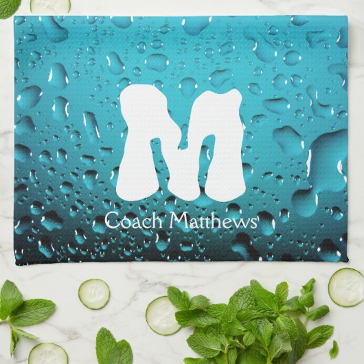 青いスタイリッシュカッコいい水がモノグラムを滴る キッチンタオル (折り畳み)