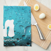 青いスタイリッシュカッコいい水がモノグラムを滴る キッチンタオル (四つ折り)