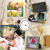 青いスタイリッシュ幾何学線モダン写真卒業 コーリングカード