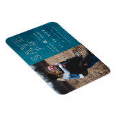 青いスタイリッシュ手書き写真日付の保存 マグネット (右側)