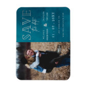 青いスタイリッシュ手書き写真日付の保存 マグネット (縦)