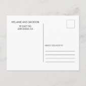 青いスタイリッシュ手書き写真日付の保存 案内ポストカード (裏面)