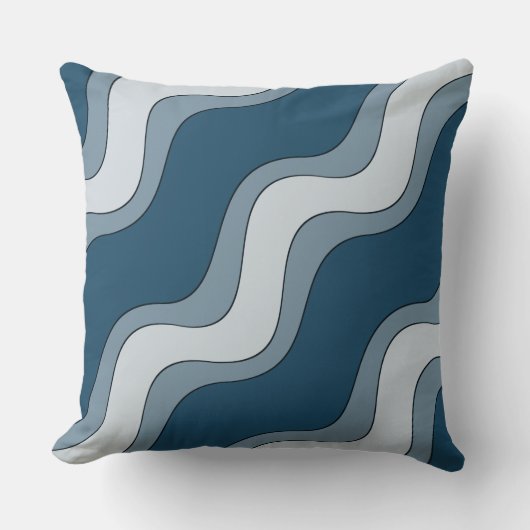 青いスタイリッシュ波紋の線のストライプパターン クッション (正面)