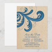 青いスタイリッシュ渦巻き形の保存招待状 セーブザデート (正面/裏面)