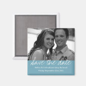 青いスタイル日付写真マグネットを保存 マグネット (正面/裏面)