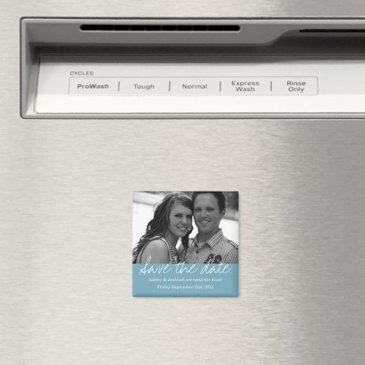 青いスタイル日付写真マグネットを保存 マグネット (インサイチュ (食洗機))