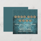 青いスチームパンクの鍵 Save the Date 招待状 (正面/裏面)