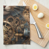 青いスチームパンク猫AIアートキッチンタオル キッチンタオル (四つ折り)