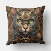 青いスチームパンク猫AIアートピロー クッション (裏面)