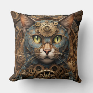 青いスチームパンク猫AIアートピロー クッション