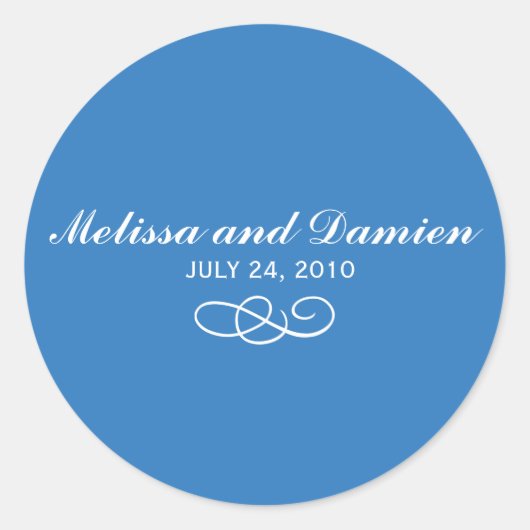 青いステッカー – 新郎新婦（日付あり） ラウンドシール (正面)