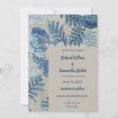 青いステッチフローラ結婚式の日付を保存 セーブザデート (正面)