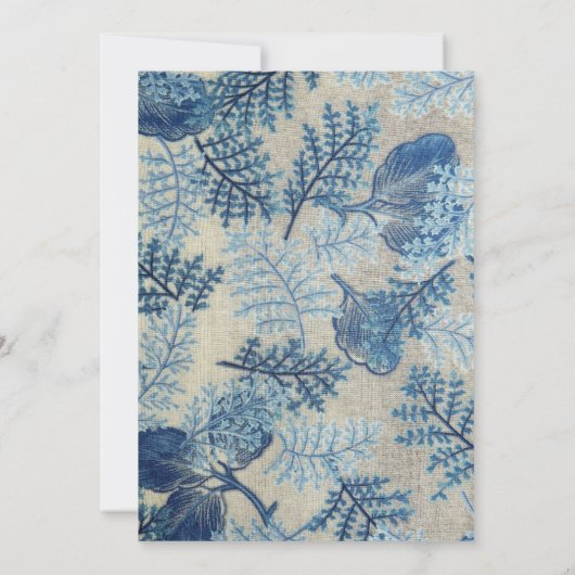 青いステッチフローラ結婚式の日付を保存 セーブザデート (裏面)