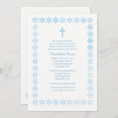 青いステンシル花フレーム 招待状 (正面/裏面)