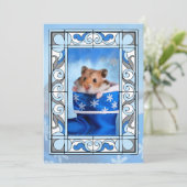 青いステンドグラスのハムスタークリスマス シーズンカード (スタンド正面)