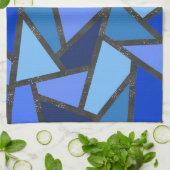 青いステンドグラス模様の色合い キッチンタオル (折り畳み)