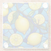 青いステンドグラス・アートの黄色いレモン ガラスコースター (裏面)