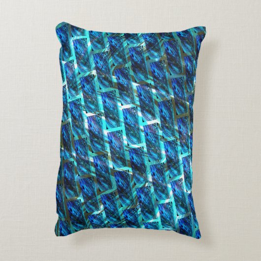 青いステンドグラゼット、グレーテッドまたは傾いたレンガの効果 アクセントクッション (裏面(縦))