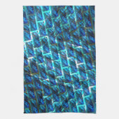 青いステンドグラゼット、グレーテッドまたは傾いたレンガの効果 キッチンタオル (縦)