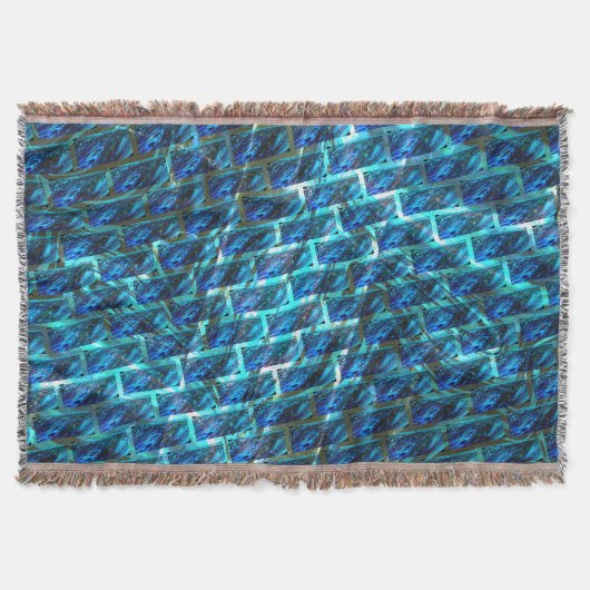 青いステンドグラゼット、グレーテッドまたは傾いたレンガの効果 スローブランケット (正面)