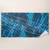 青いステンドグラゼット、グレーテッドまたは傾いたレンガの効果 ビーチタオル (正面)