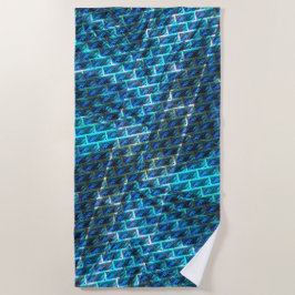 青いステンドグラゼット、グレーテッドまたは傾いたレンガの効果 ビーチタオル