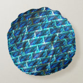 青いステンドグラゼット、グレーテッドまたは傾いたレンガの効果 ラウンドクッション (裏面)