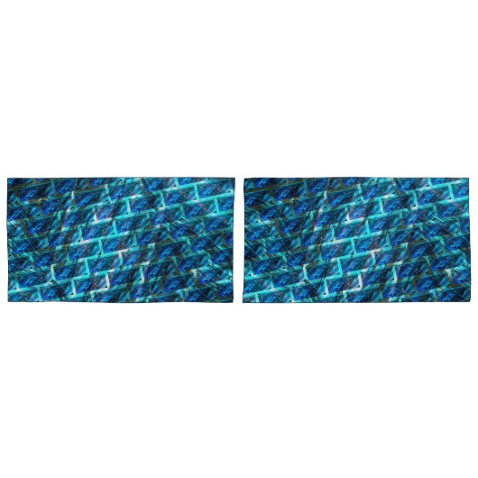 青いステンドグレーズ、グラートまたは傾いたレンガスタイル 枕カバー (正面-セット)