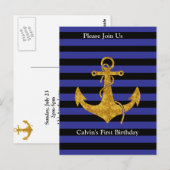 青いストライプに金の錨とオーダーメイドカラー ポストカード (正面/裏面)