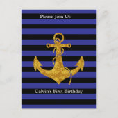 青いストライプに金の錨（カスタムカラー） ポストカード (正面)