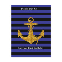 青いストライプに金の錨（カスタムカラー）