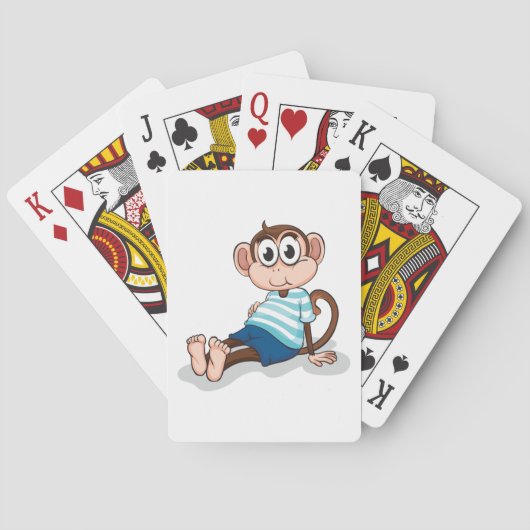 青いストライプのシャツとショーツのキュートなサル トランプ (裏面)