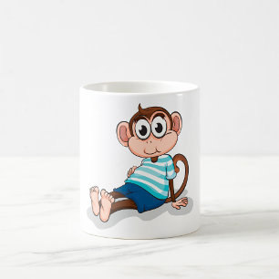 青いストライプのシャツとショーツを着たかわいいサル コーヒーマグカップ
