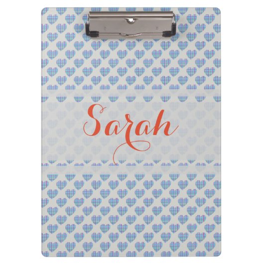 青いストライプのハートは小石の灰色 クリップボード (正面)