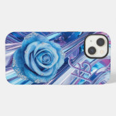 青いストライプのバラ iPhoneケース (裏面横)