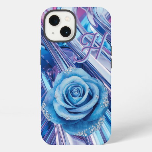 青いストライプのバラ iPhoneケース (裏面)