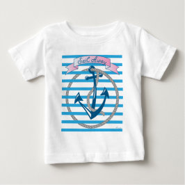 青いストライプの入った航海用アンカーのデザイン「Sail Away」 ベビーTシャツ