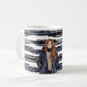青いストライプの赤毛の女性 コーヒーマグカップ (正面左)