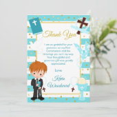 青いストライプの赤毛の少年　最初の聖体拝領 サンキューカード (スタンド正面)