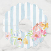 青いストライプの遊び心ある水彩花模様 ワイングラスタグ (正面)