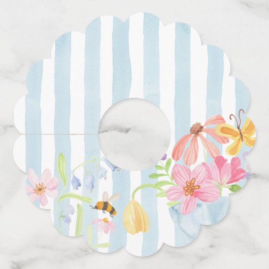 青いストライプの遊び心ある水彩花模様 ワイングラスタグ (裏面)