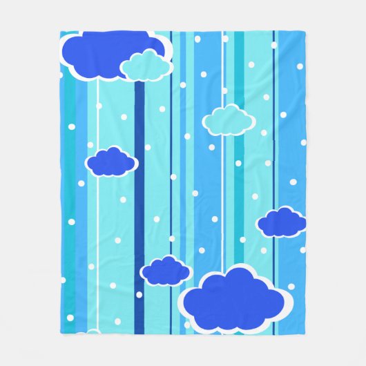 青いストライプの雲とドット フリースブランケット (正面)
